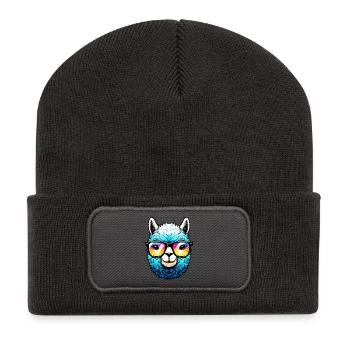 Alpaga avec lunettes de soleil - Beanie recyclé à patch - charbon - Devant
