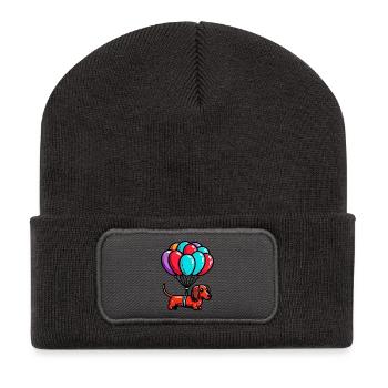 Dachshund Dog with Balloons - Recycled Patch Beanie - dark grey - Front