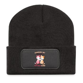 Lustiger Spruch Zuhause ist, wo meine Katzen sind - Recycelte Patch Beanie - Dunkelgrau - Vorne