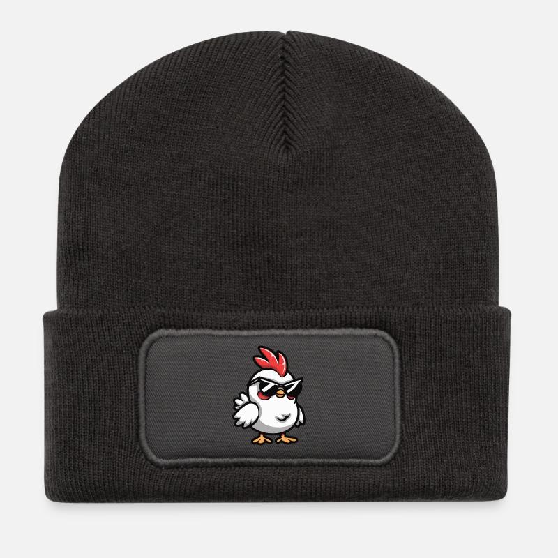 Huhn Cool Tier - Recycelte Patch Beanie - Dunkelgrau