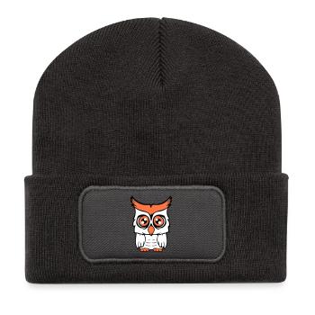 hibou oiseau aigle hibou hibou nuit oiseau effraie des granges chouette bande dessinée - Beanie recyclé à patch - charbon - Devant