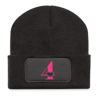 Ziffer Vier 4 mit Herz - Recycelte Patch Beanie - Dunkelgrau - Vorne