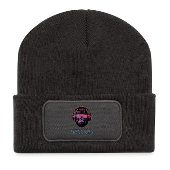 CHILL BRO - Cooler Affe mit Sonnenbrille Kopfhörer - Recycelte Patch Beanie - Dunkelgrau - Vorne