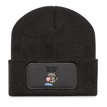 Sad raccoon with cotton candy – Funny animal - Recycled Patch Beanie - dark grey - Front