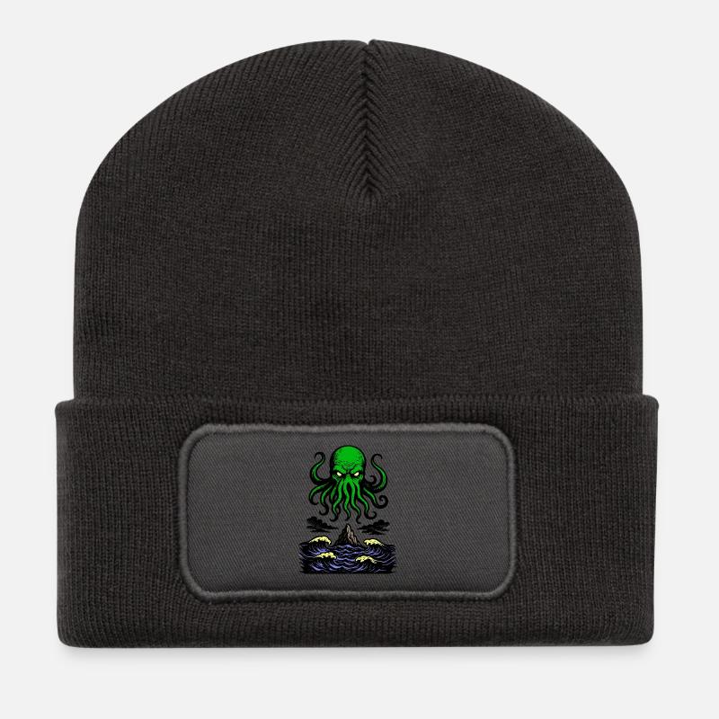 Cthulhu Retro 2 - Recycelte Patch Beanie - Dunkelgrau