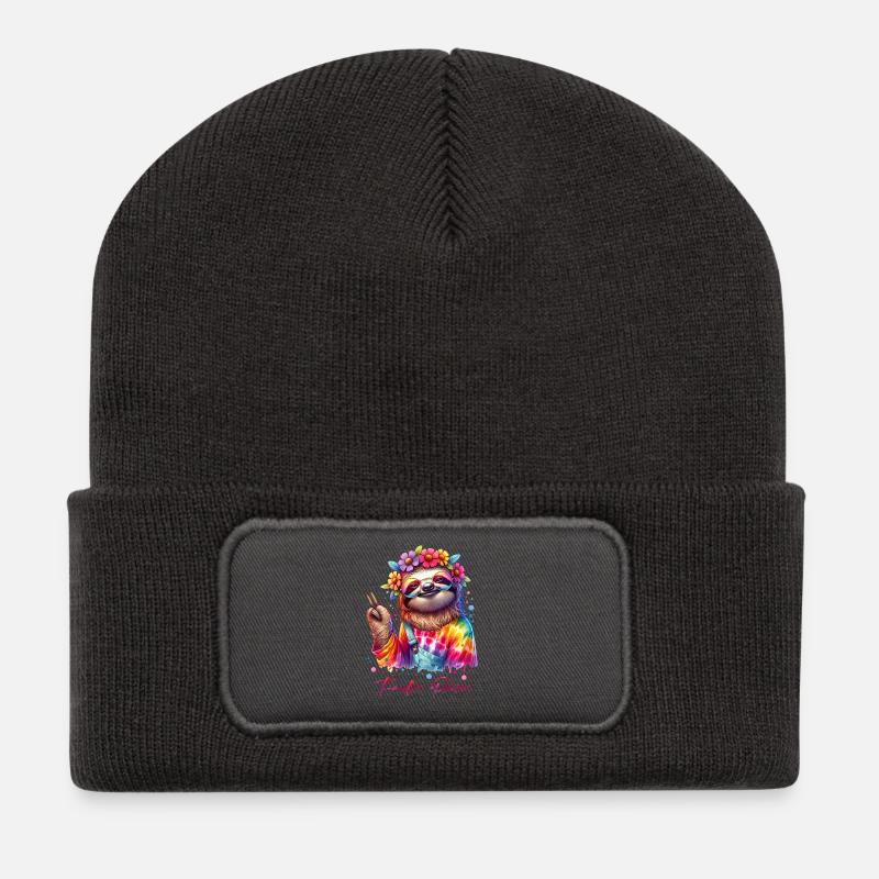 Fauler Power - Flower Power - Hippie Faultier - Recycelte Patch Beanie - Dunkelgrau