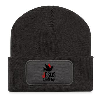 Jesus is with me - Recycled Patch Beanie - dark grey - Front