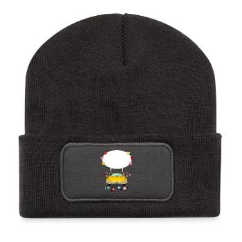 Hochzeitsauto mit Sprechblase in Gelb - Recycelte Patch Beanie - Dunkelgrau - Vorne