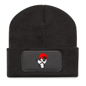 Black cat karate sun - Recycled Patch Beanie - dark grey - Front