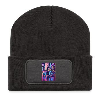 Neon Gaming Headset Design - Recycelte Patch Beanie - Dunkelgrau - Vorne