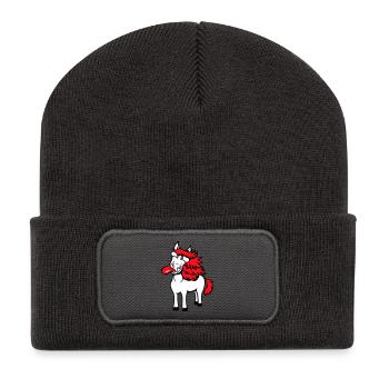 cheval fou langue sortant drôle idiot - Beanie recyclé à patch - charbon - Devant