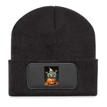 Halloween Frosch Geist Geschenkidee - Recycelte Patch Beanie - Dunkelgrau - Vorne