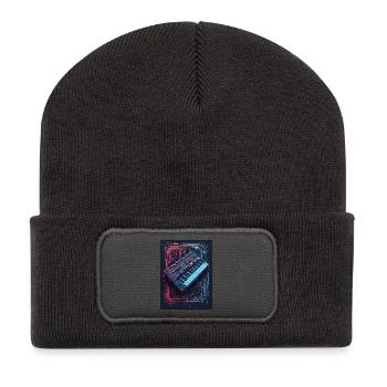 Futuristisches Synthesizer-Design - Recycelte Patch Beanie - Dunkelgrau - Vorne