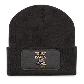 Trust Issues Cat - Recycled Patch Beanie - dark grey - Front