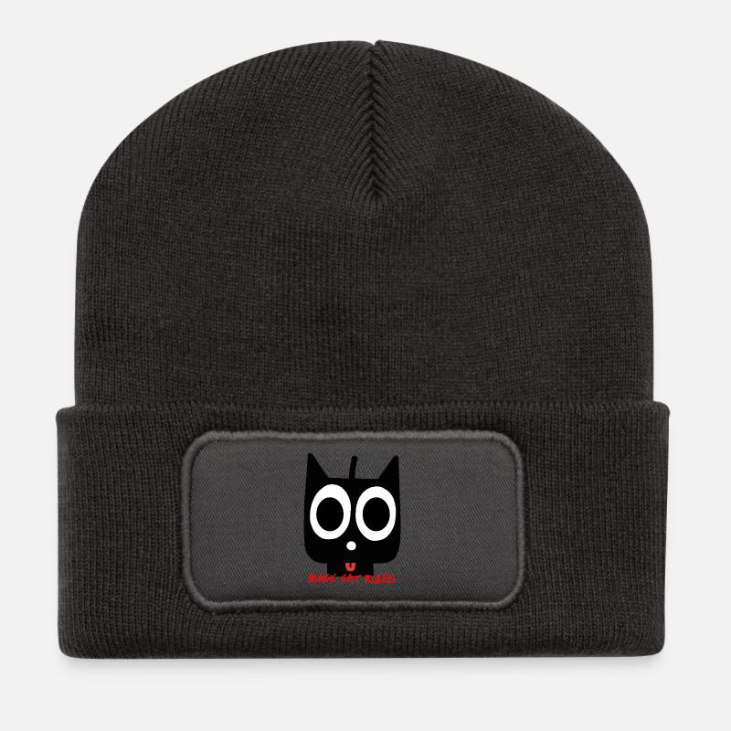 schwarze Katze - Recycelte Patch Beanie - Dunkelgrau
