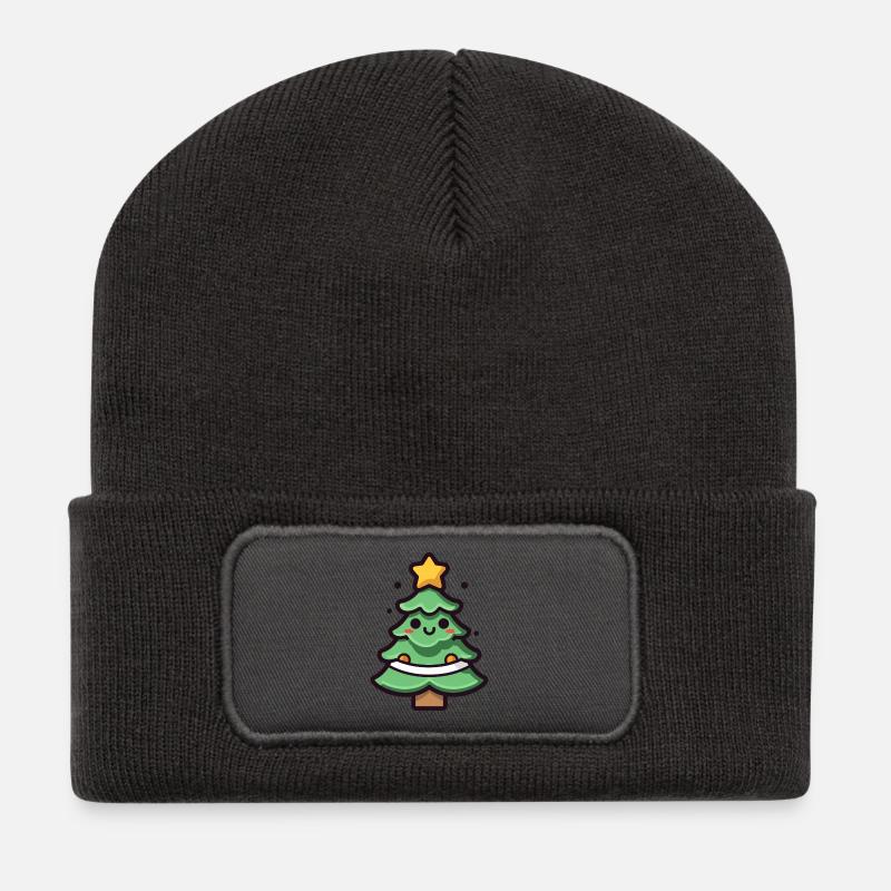 Kawaii Weihnachtsbaum Illustration - Recycelte Patch Beanie - Dunkelgrau