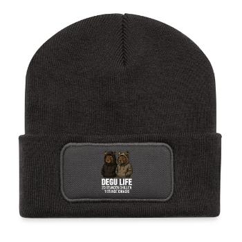 Degu Life 23 Stunden Chillen 1 Stunde Chaos - Recycelte Patch Beanie - Dunkelgrau - Vorne