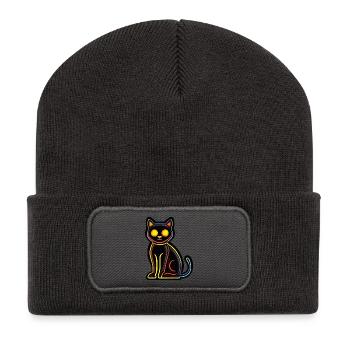 Chat Halloween Bande dessinée Chat - Beanie recyclé à patch - charbon - Devant
