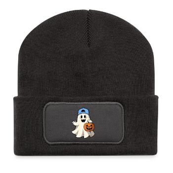 Fantôme avec citrouille pour Halloween avec casquette de baseball - Beanie recyclé à patch - charbon - Devant