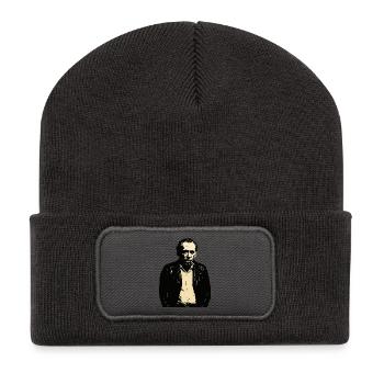 Noir Charles Bukowski Porträt - Recycelte Patch Beanie - Dunkelgrau - Vorne