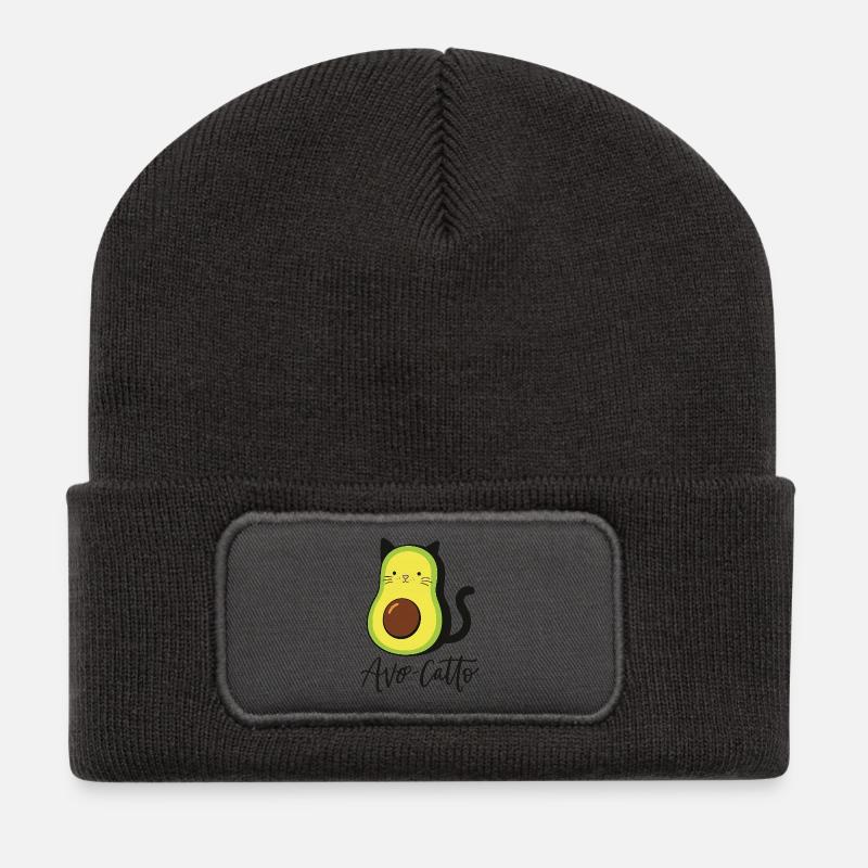 Avocado Katze - Recycelte Patch Beanie - Dunkelgrau