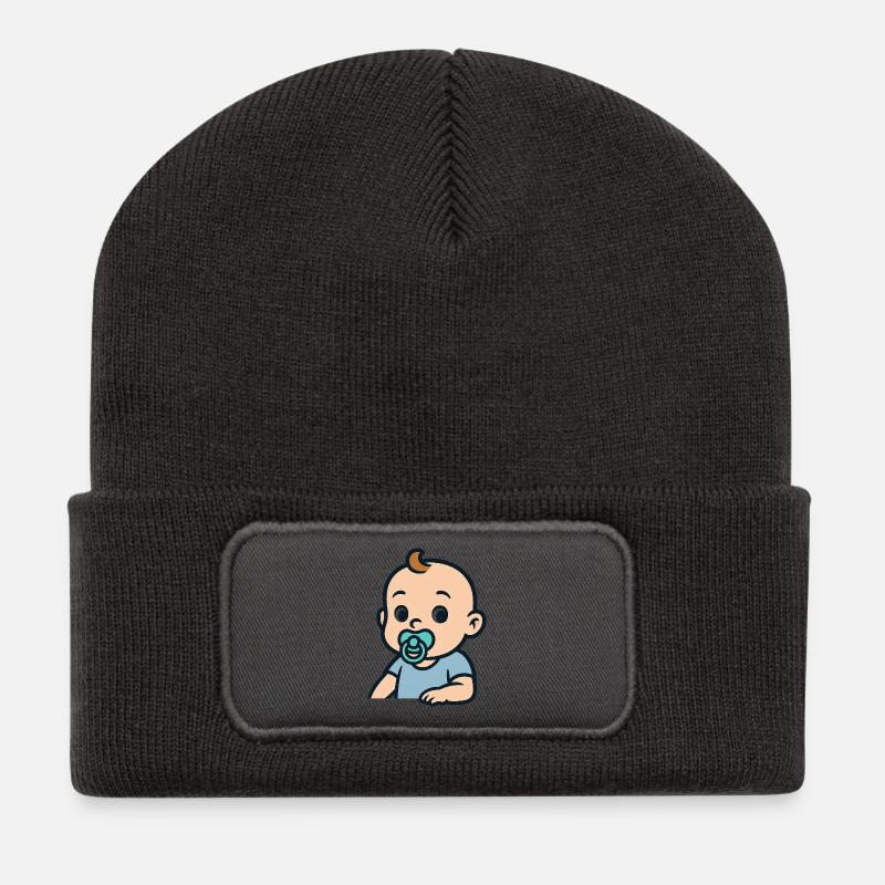 Cute baby with pacifier cartoon - Recycled Patch Beanie - dark grey