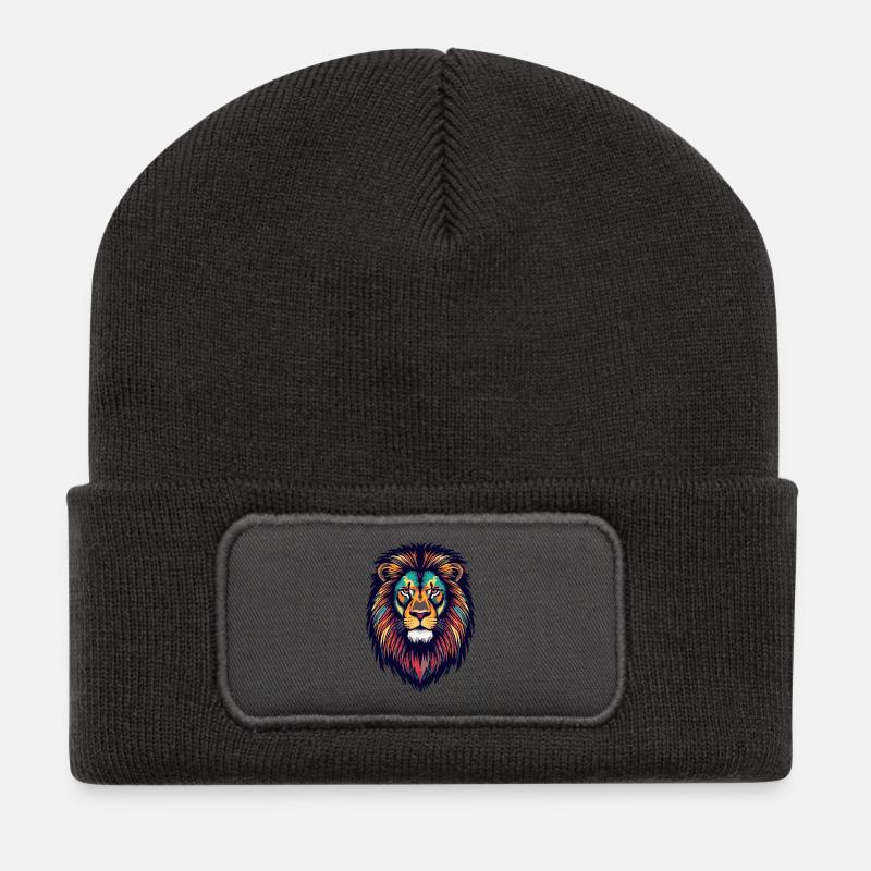 Leuchtender Löwe Farbexplosion - Recycelte Patch Beanie - Dunkelgrau