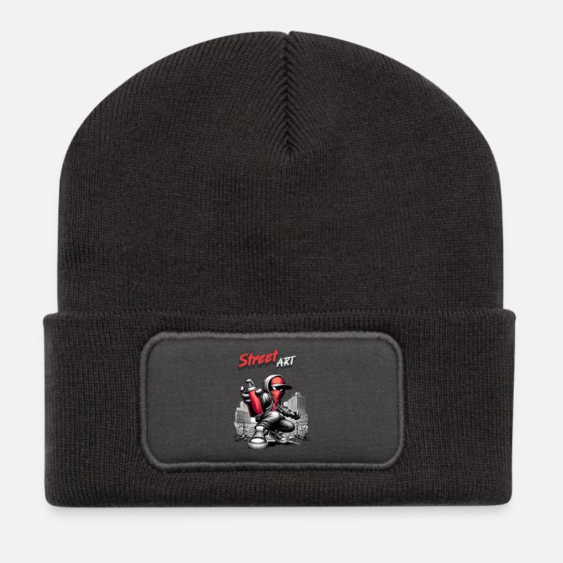StreetArt - Recycelte Patch Beanie - Dunkelgrau