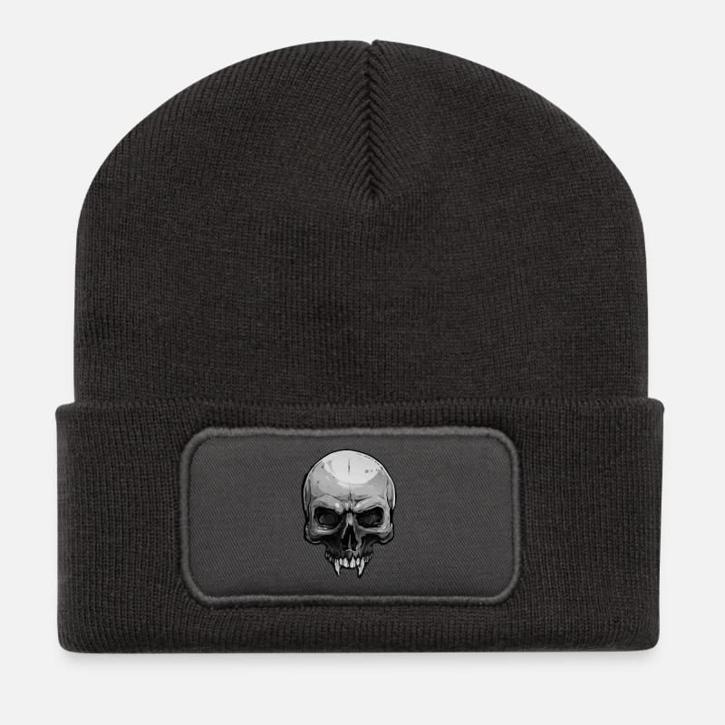 Totenkopf vempire Halloween - Recycelte Patch Beanie - Dunkelgrau