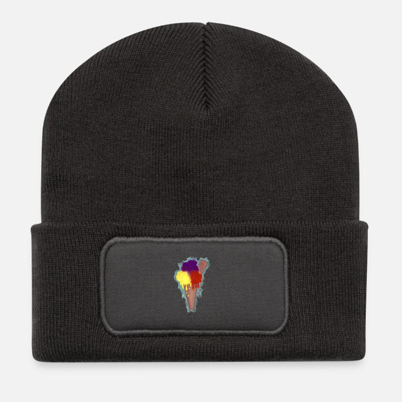 Regenbogen Eis  - Recycelte Patch Beanie - Dunkelgrau