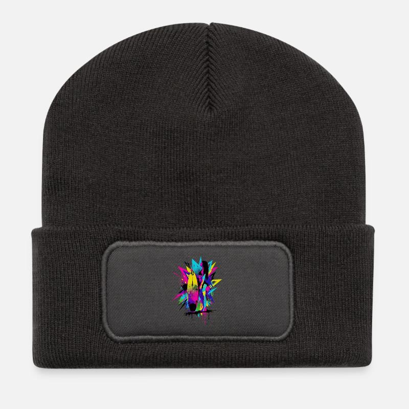 Neon_Surf_Explosion - Recycelte Patch Beanie - Dunkelgrau