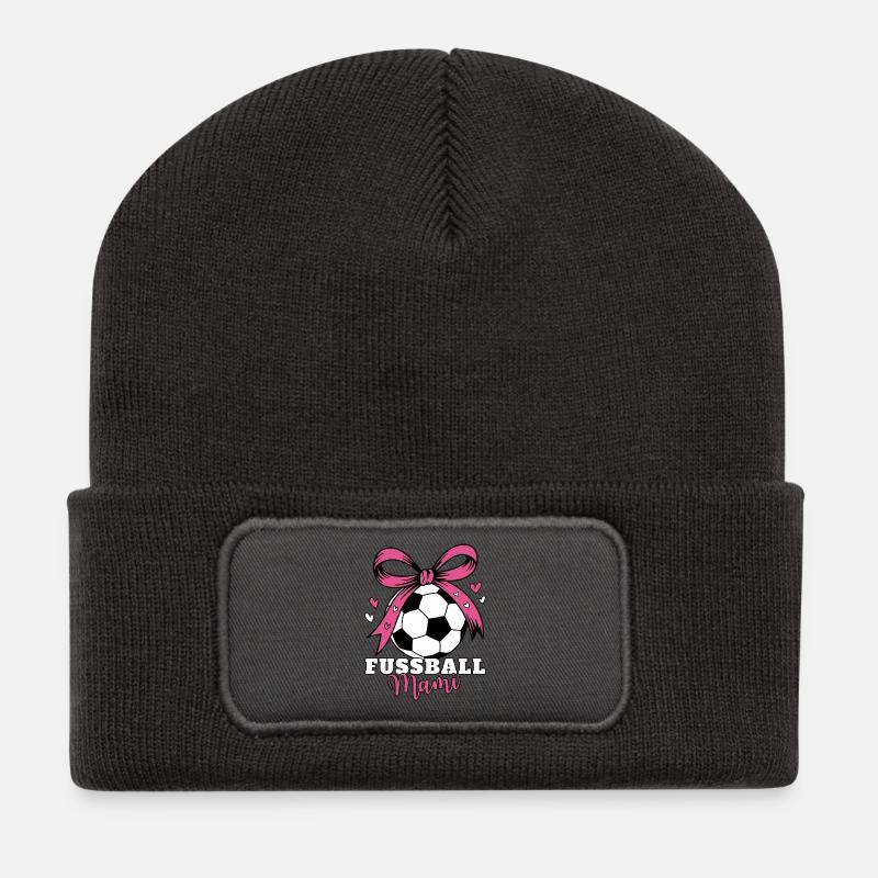 Fußball Mami Pink Schleife - Recycelte Patch Beanie - Dunkelgrau