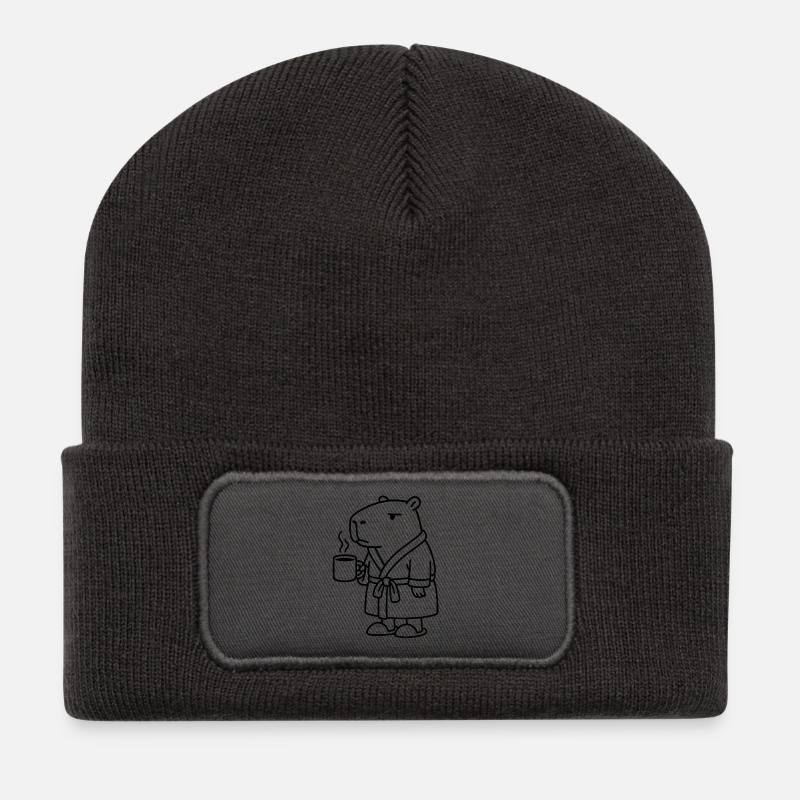 Capybara in a dressing gown Coffee - Recycled Patch Beanie - dark grey