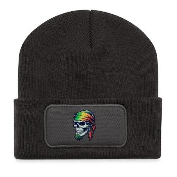 Vivid Rainbow Skull Bandana - Recycelte Patch Beanie - Dunkelgrau - Vorne