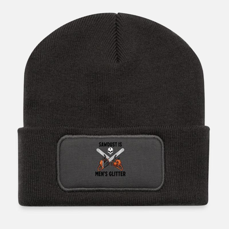 Sägespäne sind  Männerglitzer - Recycelte Patch Beanie - Dunkelgrau