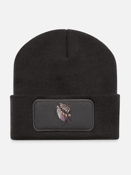 Geometrische Fächerhaarmuster - Recycelte Patch Beanie - Dunkelgrau