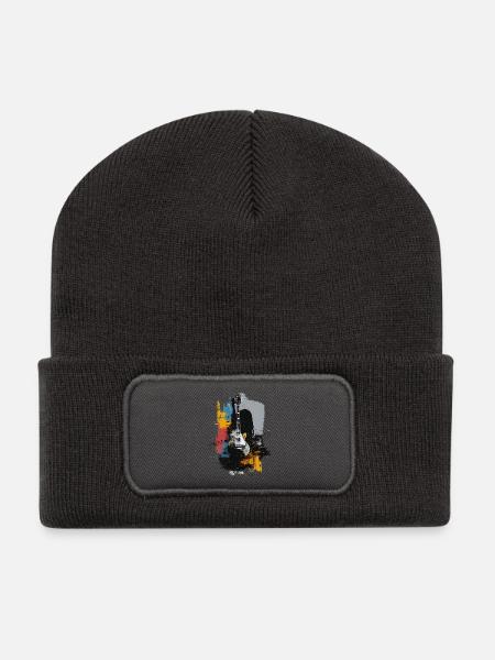 Grunge Gitarre – Rock Art & Music Splash - Recycelte Patch Beanie - Dunkelgrau