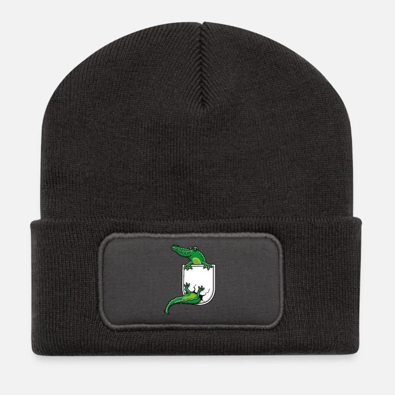 Crocodile in shirt pocket - Recycled Patch Beanie - dark grey