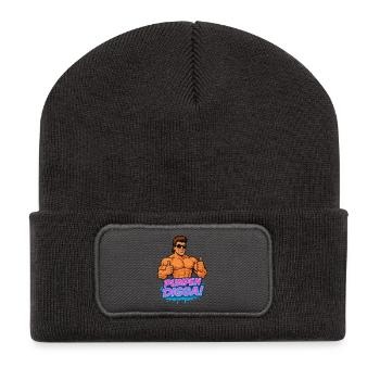 PUMPEN DIGGA Muskelheld Cartoon Bodybuilder - Recycelte Patch Beanie - Dunkelgrau - Vorne