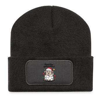 Mouton Berger de Noël duveteux drôle - Beanie recyclé à patch - charbon - Devant