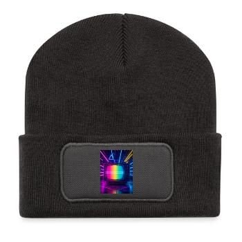 Retro TV Glitch – Neon Eighties Screen - Recycled Patch Beanie - dark grey - Front
