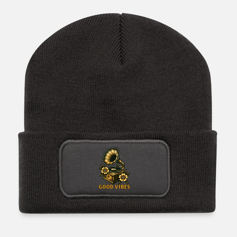 Vintage-Grammophon - Recycelte Patch Beanie - Dunkelgrau