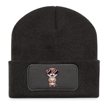 Otter with heart sunglasses - Recycled Patch Beanie - dark grey - Front