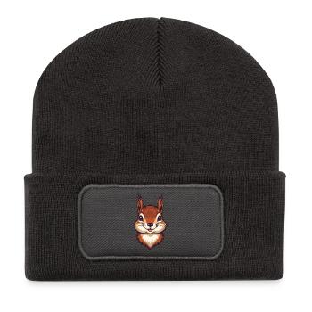 Süßer Eichhörnchen Kopf - Recycelte Patch Beanie - Dunkelgrau - Vorne