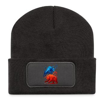 Stier gegen Bär Wall Street Börsenkampf Aktien - Recycelte Patch Beanie - Dunkelgrau - Vorne