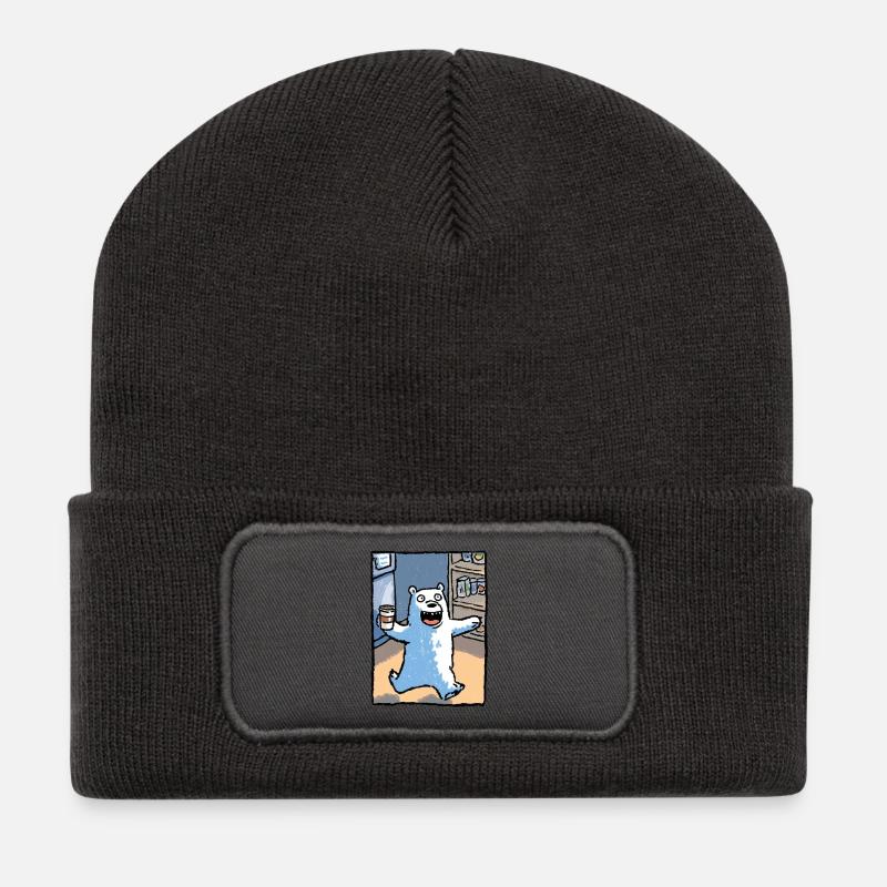 Kaffeebär im Laden - Recycelte Patch Beanie - Dunkelgrau