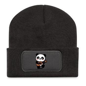 Kawaii Panda Musician - Cute Drawing - Recycled Patch Beanie - dark grey - Front