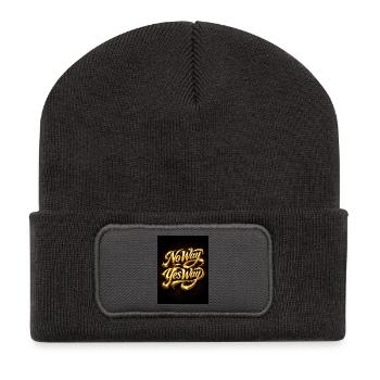 Golden No Way Yes Way Typography - Recycled Patch Beanie - dark grey - Front