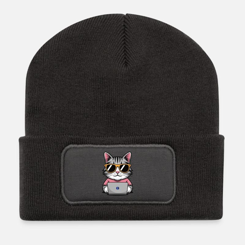 Cats_office - Beanie recyclé à patch - charbon