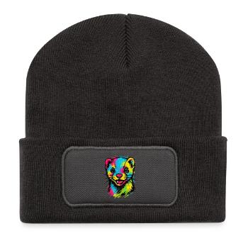 aColorful Ferret Portrait Pop Art Fun Style - Recycled Patch Beanie - dark grey - Front